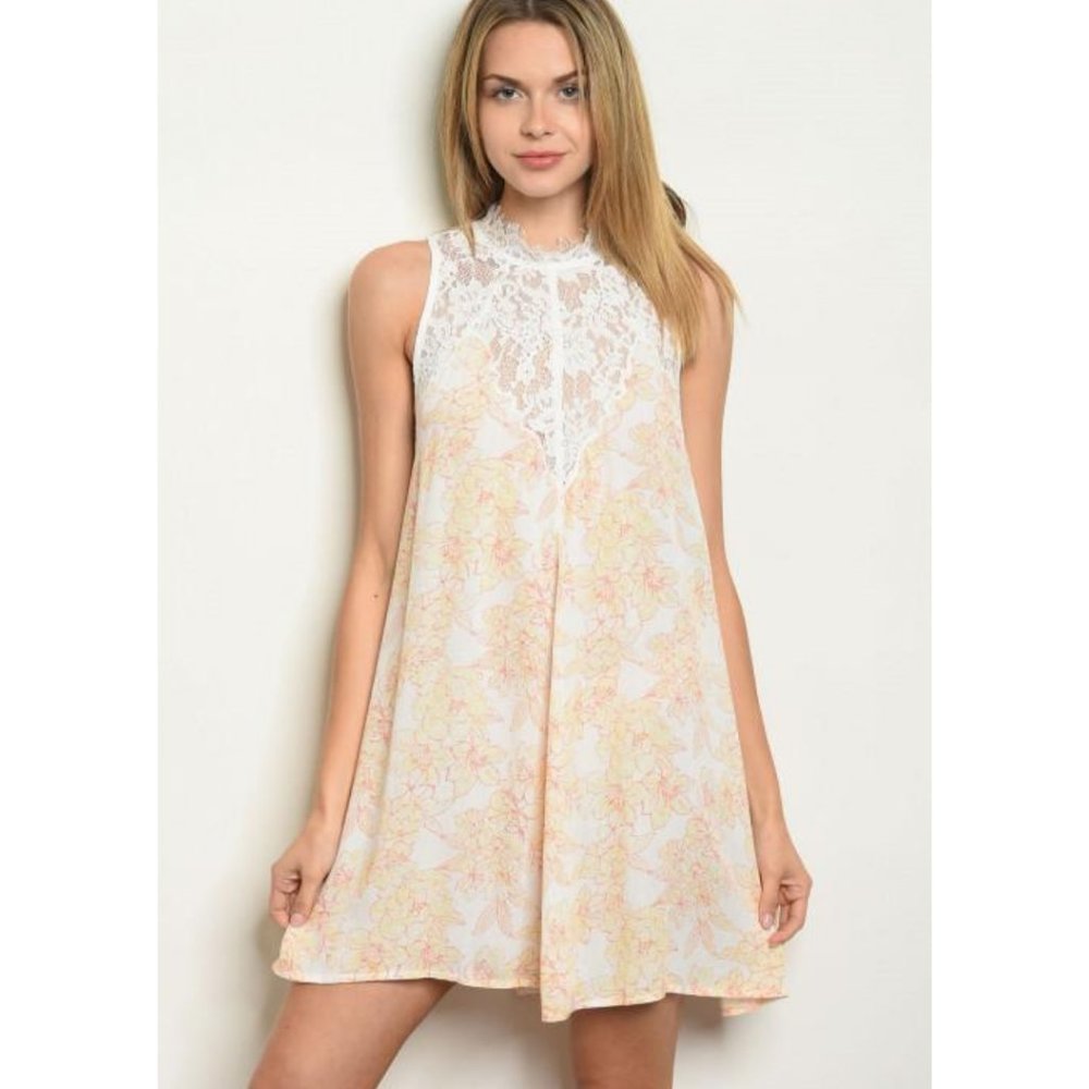 Yellow Floral Lace Dress